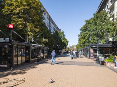 SOFYA, BULGARIA - Ekim 01, 2024: Bulgaristan 'ın başkenti Sofya' da Vitoşa yaya bulvarı panoraması