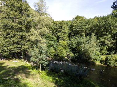Sırbistan 'ın Dimitrovgrad bölgesindeki Vlaska Dağı' ndaki Jerma Nehri Vadisi 'nin İnanılmaz Yaz Manzarası