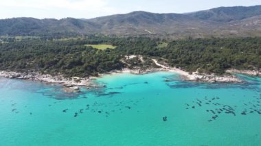 Orange Beach, Chalkidiki, Orta Makedonya ve Yunanistan yakınlarındaki Sithonia kıyı şeridinin inanılmaz manzarası