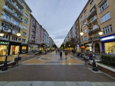 SOFIA, BULGARIA - OCTOBER 19, 2024:  Amazing sunset view of Pedestrian Boulevard Vitosha in city of Sofia, Bulgaria clipart