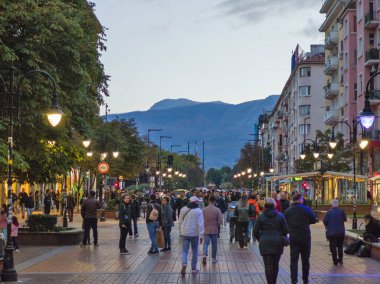 SOFIA, BULGARIA - OCTOBER 19, 2024:  Amazing sunset view of Pedestrian Boulevard Vitosha in city of Sofia, Bulgaria clipart