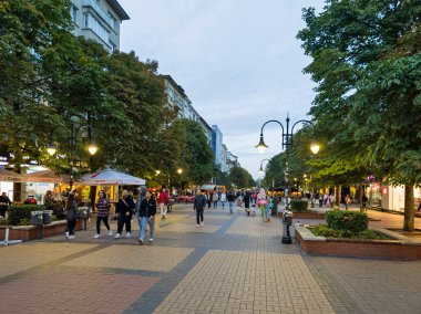 SOFIA, BULGARIA - OCTOBER 19, 2024:  Amazing sunset view of Pedestrian Boulevard Vitosha in city of Sofia, Bulgaria clipart