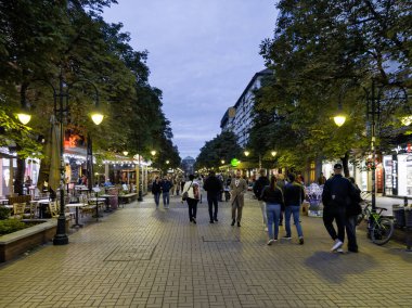 SOFIA, BULGARIA - OCTOBER 19, 2024:  Amazing sunset view of Pedestrian Boulevard Vitosha in city of Sofia, Bulgaria clipart