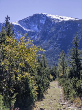Rila Dağı 'nın Mechit yakınlarındaki muhteşem sonbahar manzarası ve Popova Kapa zirveleri, Bulgaristan