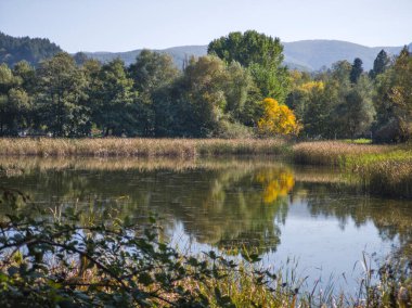 Pancharevo gölünün sonbahar manzarası, Sofya şehir bölgesi, Bulgaristan