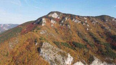 Bulgaristan 'ın Filibe Bölgesi' ndeki Rodop Dağı Yugovo Köyü 'nün Sonbahar havası manzarası