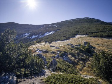 Amazing Autumn landscape of Rila Mountain near Mechit and Popova Kapa peaks, Bulgaria clipart