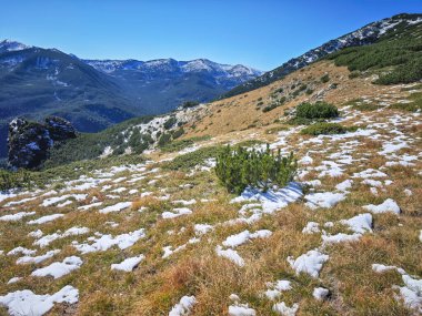 Rila Dağı 'nın Mechit yakınlarındaki muhteşem sonbahar manzarası ve Popova Kapa zirveleri, Bulgaristan
