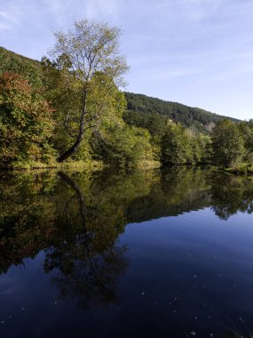Sonbahar manzara Iskar Nehri yakınındaki Pancharevo Gölü, Sofya şehir bölge, Bulgaristan