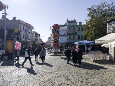 EDIRNE, TURKEY - NOVEMBER 2, 2024: Shopping  pedestrian street in the center of city of Edirne, East Thrace, Turkey clipart