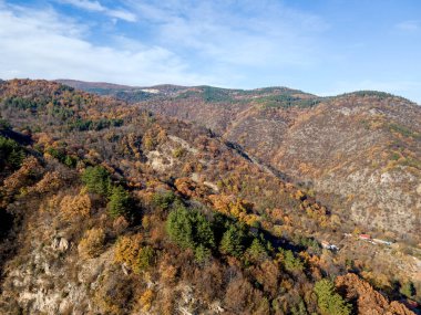 Aerial Autumn view of Rhodope Mountains around Chepelarska River (Chaya), Bulgaria clipart