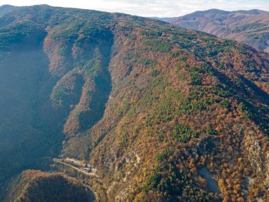 Aerial Autumn view of Rhodope Mountains around Chepelarska River (Chaya), Bulgaria clipart