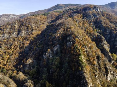 Aerial Autumn view of Rhodope Mountains around Chepelarska River (Chaya), Bulgaria clipart