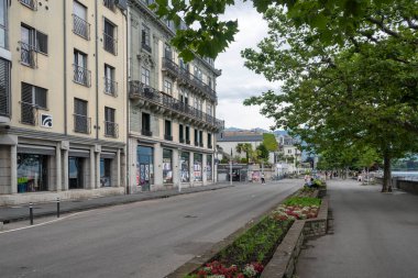 VEVEY, SWitzERLAND 19 Haziran 2023: Vevey, Vaud Kantonu, İsviçre Panorama