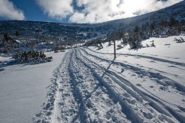 Bulgaristan 'ın Polezhan ve Bezbog Tepeleri yakınlarındaki Pirin Dağı' nın muhteşem kış manzarası