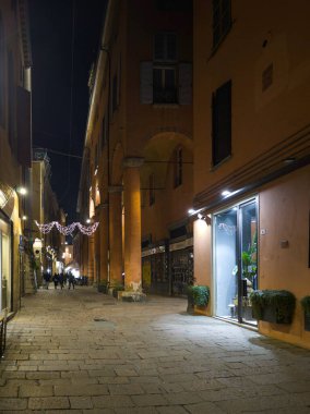 BOLOGNA, İTALYA - 04 Aralık 2024: Bologna, Emilia-Romagna Bölgesi, İtalya 'nın Eski Kasabası' nın Gece Panoraması