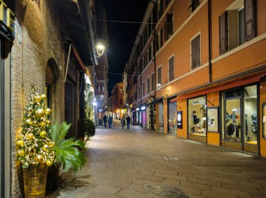 BOLOGNA, İTALYA - 04 Aralık 2024: Bologna, Emilia-Romagna Bölgesi, İtalya 'nın Eski Kasabası' nın Gece Panoraması