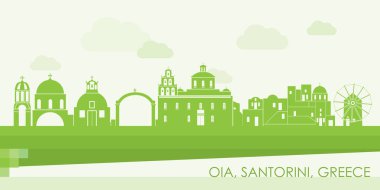Oia, Santorini, Cyclades Adaları, Yunanistan 'ın Yeşil Skyline panoraması - vektör illüstrasyonu