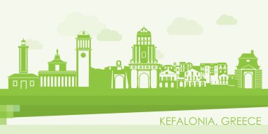 Kefalonia 'nın yeşil gökyüzü manzarası, İyon Adaları, Yunanistan - vektör illüstrasyonu