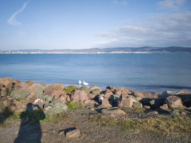Bulgaristan 'ın Burgaz Bölgesi' nin Nessebar kentindeki Coastal caddesinden şaşırtıcı Panorama
