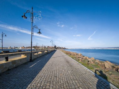 Bulgaristan 'ın Burgaz Bölgesi' nin Nessebar kentindeki Coastal caddesinden şaşırtıcı Panorama