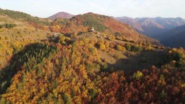 Bulgaristan 'ın Filibe Bölgesi Borovo kasabası yakınlarındaki Rodop dağının şaşırtıcı sonbahar manzarası