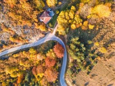 Amazing Aerial Autumn view of Rhodope mountain near village of Borovo, Plovdiv Region, Bulgaria clipart