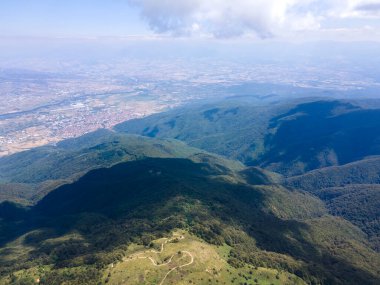 Aerial Summer view of Belasitsa Mountain around Kongur peak, Blagoevgrad Region, Bulgaria clipart