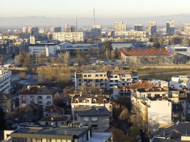 Bulgaristan 'ın Nebet Tepe tepesinden Filibe kentinin panoramik Günbatımı manzarası