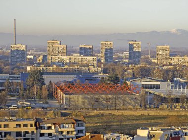 Bulgaristan 'ın Nebet Tepe tepesinden Filibe kentinin panoramik Günbatımı manzarası