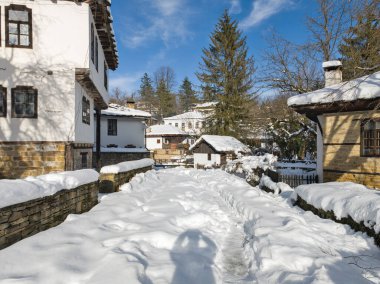Bulgaristan 'ın Gabrovo bölgesinin Bozhentsi köyünün şaşırtıcı kış manzarası