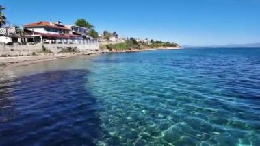 Nea Fokea, Chalkidiki, Orta Makedonya ve Yunanistan yakınlarındaki Kassandra kıyı şeridinin inanılmaz manzarası