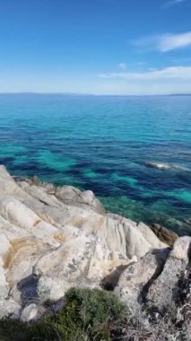 Orange Beach, Chalkidiki, Orta Makedonya ve Yunanistan yakınlarındaki Sithonia kıyı şeridinin inanılmaz manzarası