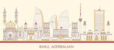 Bakü, Azerbaycan 'daki çizgi film Skyline Panoraması - vektör çizimi