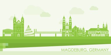 Magdeburg, Almanya 'nın Yeşil Skyline panoraması - vektör illüstrasyonu
