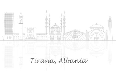 Arnavutluk 'un Tiran kentinin Skyline manzarasının ana hatları - vektör illüstrasyonu