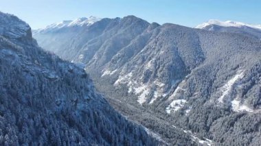 Bulgaristan 'ın Sofya Bölgesi Beli Iskar köyü yakınlarındaki Rila Dağı' nın kış manzarası