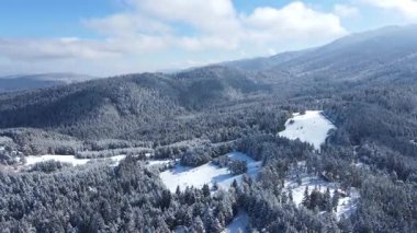 Bulgaristan 'ın Sofya Bölgesi Beli Iskar köyü yakınlarındaki Rila Dağı' nın kış manzarası