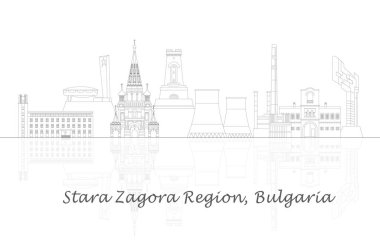 Bulgaristan 'ın Stara Zagora Bölgesi Skyline panoramasının ana hatları