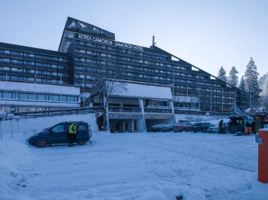 BOROVETS, BULGARIA - FEBRUARY 20, 2025: Winter view of ski resort of Borovets at Rila Mountain, Sofia Region, Bulgaria clipart