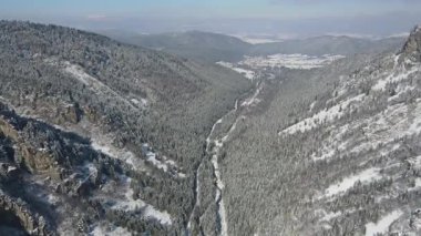 Bulgaristan 'ın Sofya Bölgesi Beli Iskar nehri yakınlarındaki Rila Dağı' nın kış manzarası