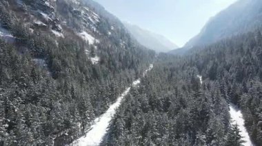 Bulgaristan 'ın Sofya Bölgesi Beli Iskar nehri yakınlarındaki Rila Dağı' nın kış manzarası