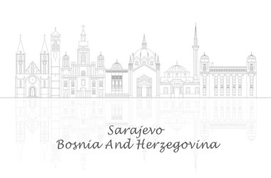 Saraybosna, Bosna-Hersek 'in Skyline şehir merkezi - vektör illüstrasyonu