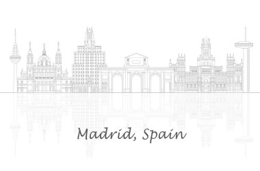 Outline Skyline panorama of city of Madrid, Spain - vector illustration