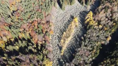 Bulgaristan 'ın başkenti Sofya' nın Vitosha Dağı 'ndaki Zlatnite Mostove (Altın Köprüler) adlı taştan nehrin hava sonbahar manzarası