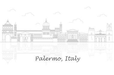 Palermo şehrinin Skyline panoraması, Sicilya, İtalya - vektör ilülasyonu