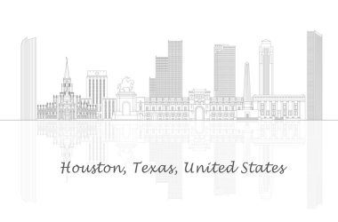 Houston, Teksas, ABD 'nin Skyline ana hatları - vektör illüstrasyonu