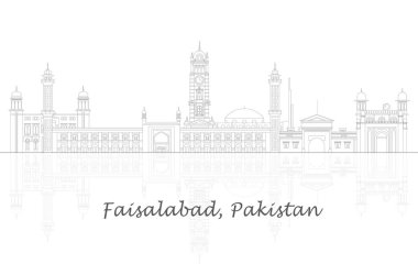 Pakistan, Faisalabad şehrinin Skyline panoraması - vektör illüstrasyonu