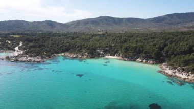 Orange Beach, Chalkidiki, Orta Makedonya ve Yunanistan yakınlarındaki Sithonia kıyı şeridinin inanılmaz manzarası