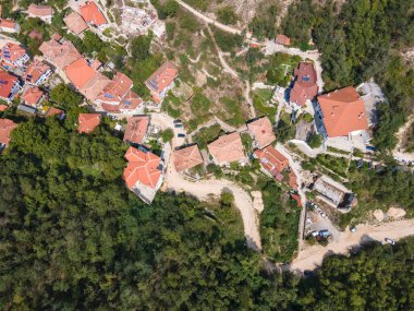 Bulgaristan 'ın Blagoevgrad bölgesinin tarihi Melnik kasabasının hava manzarası